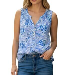 Women's Lilly Pulitzer Dev Knit Tank Top Blue Peri Turtley White Sleeveless XL